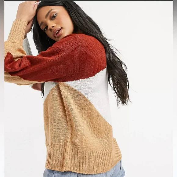 Colorblock Sweater - Red, White, Tan- Brand New. UK10/US6 - Picture 3 of 12